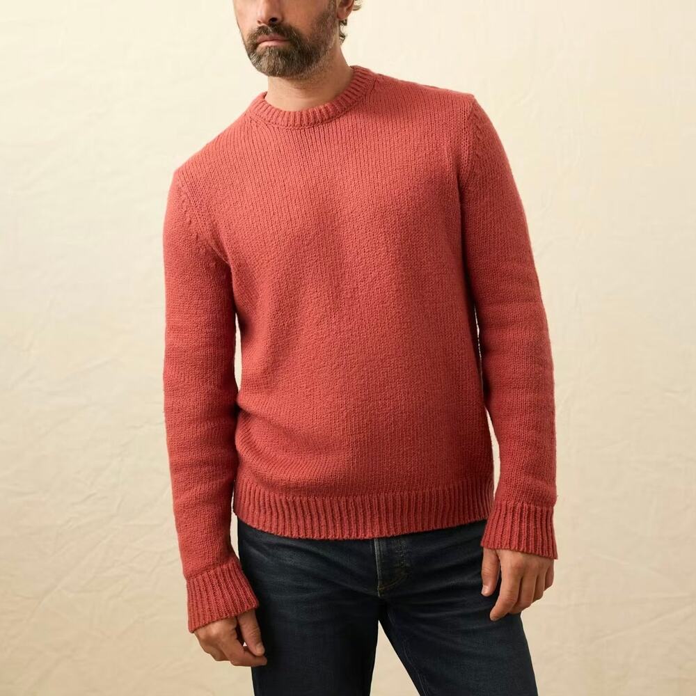 Faherty Heirloom Crewneck Eclipse Red Sweater M NEW Organic Cotton Knit Pullover